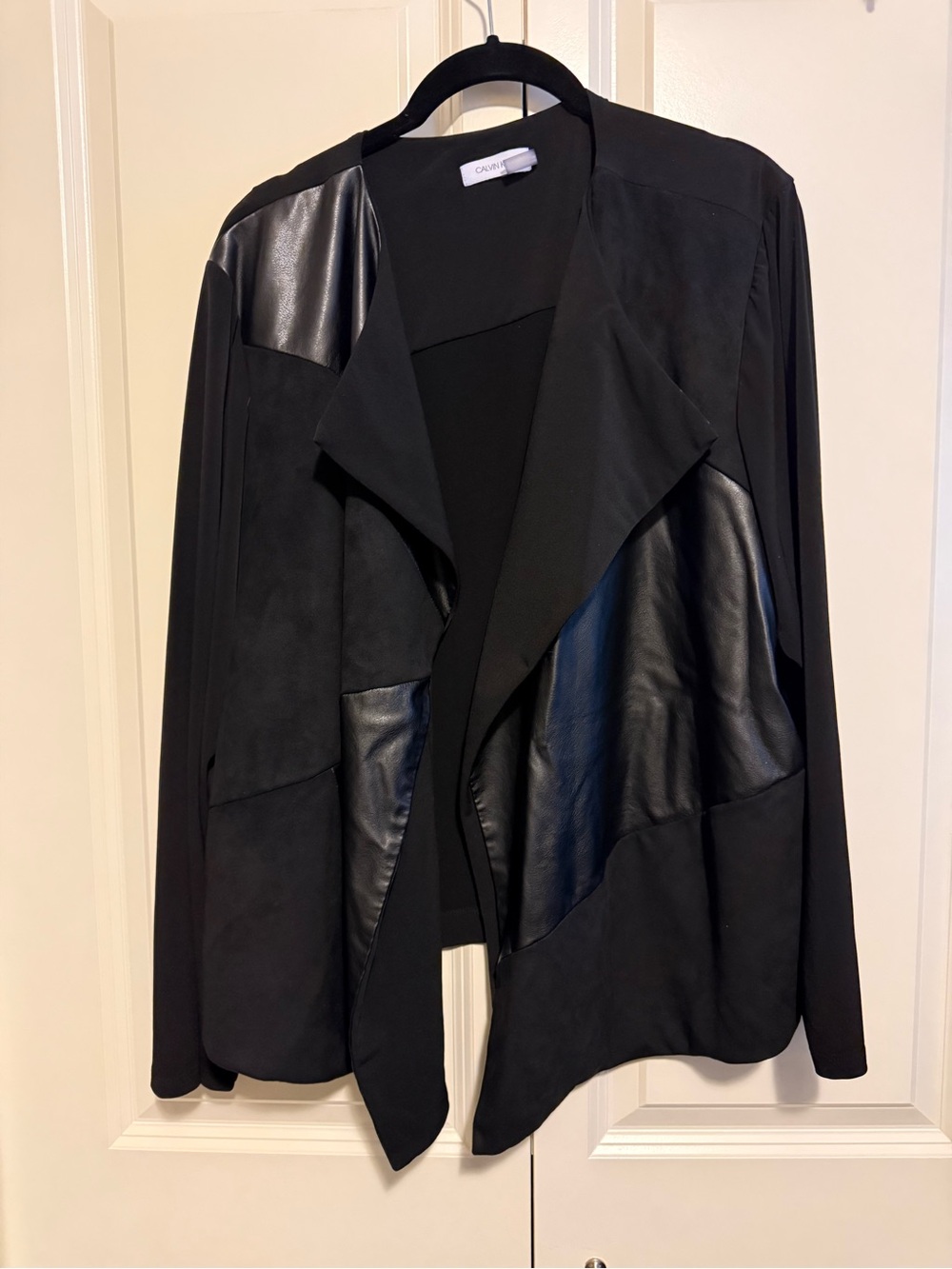 Calvin Klein Black Draped Mixed-Media Blazer Jacket